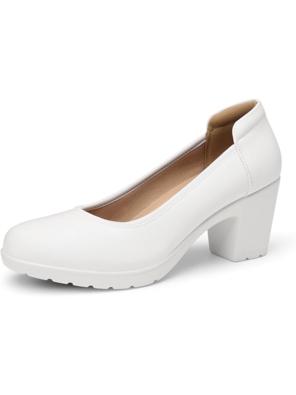 Dream Pairs Women's White Chunky Round Toe Low Block Heels Pumps Dress Shoes